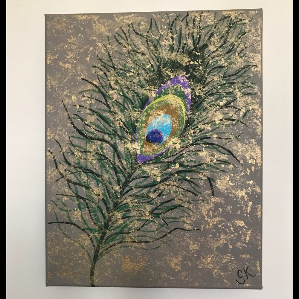 Gilded Feather Original Acrylic 11x14 Canvas Art - Picture 2 of 2